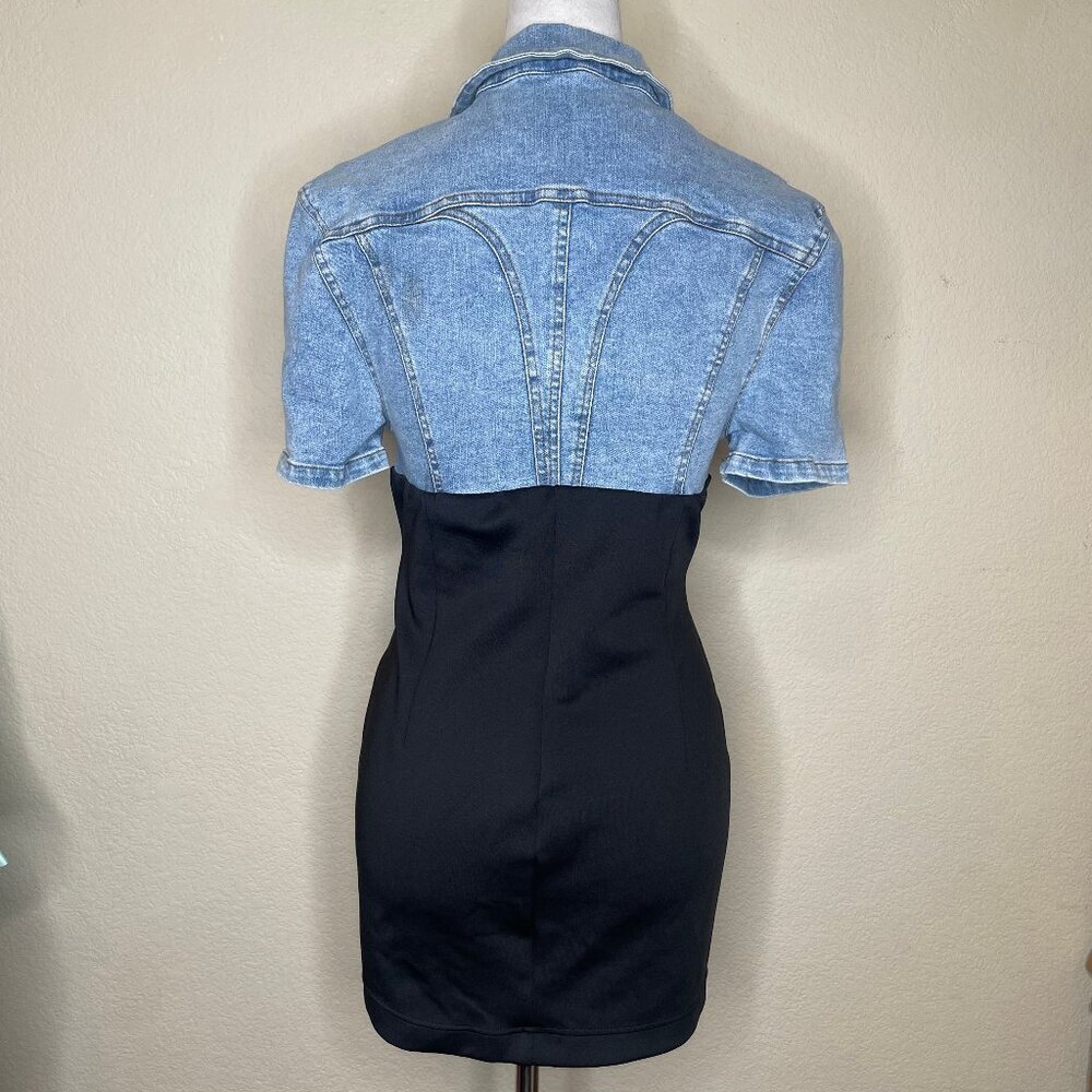 Fancy Dream Mixed Media Denim Hybrid Mini Dress Black Button Front Y2K Grunge M - Picture 4 of 11